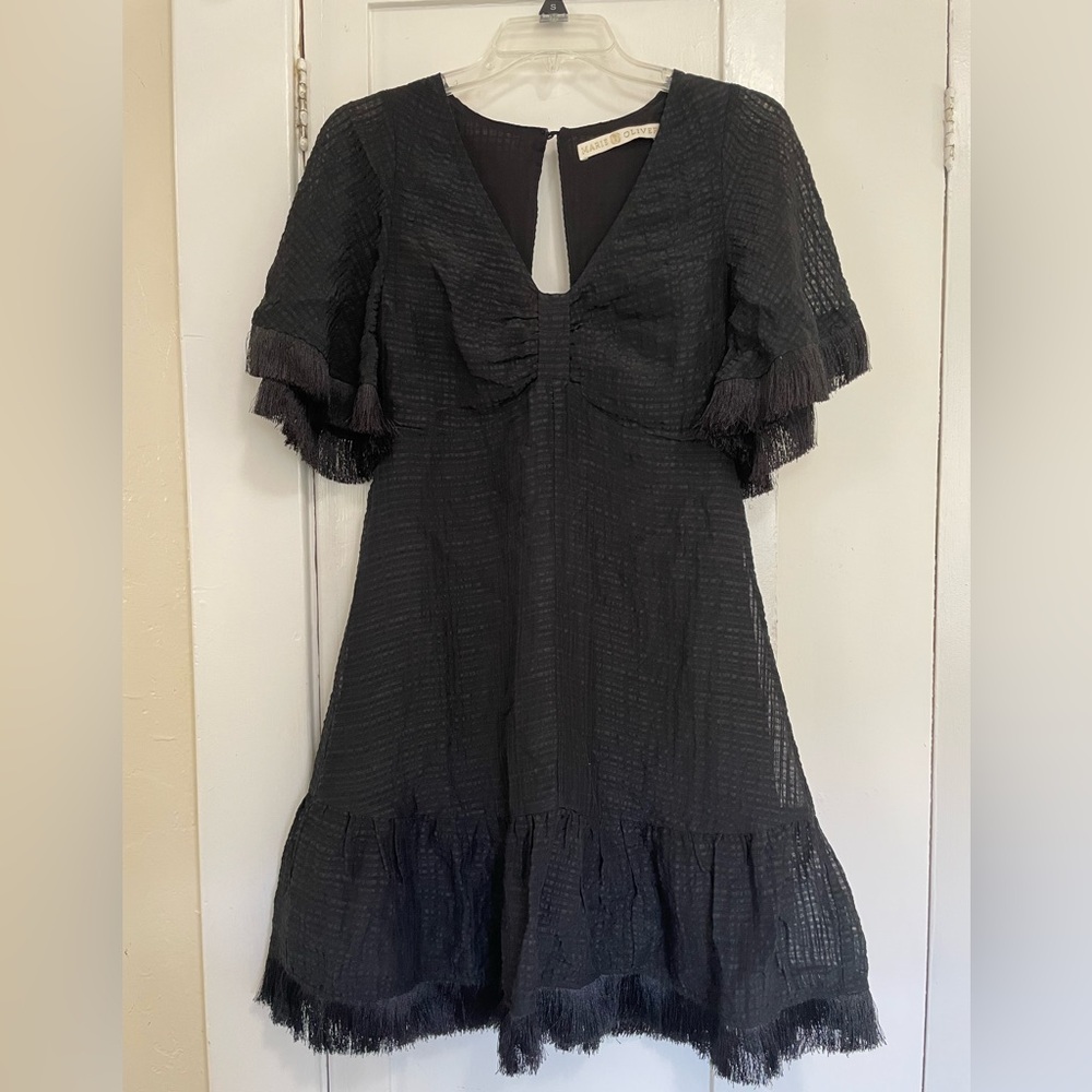 Marie Oliver Octavia Textured Black linen blend Mini Dress